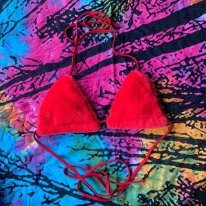 Red fluffy fur bra